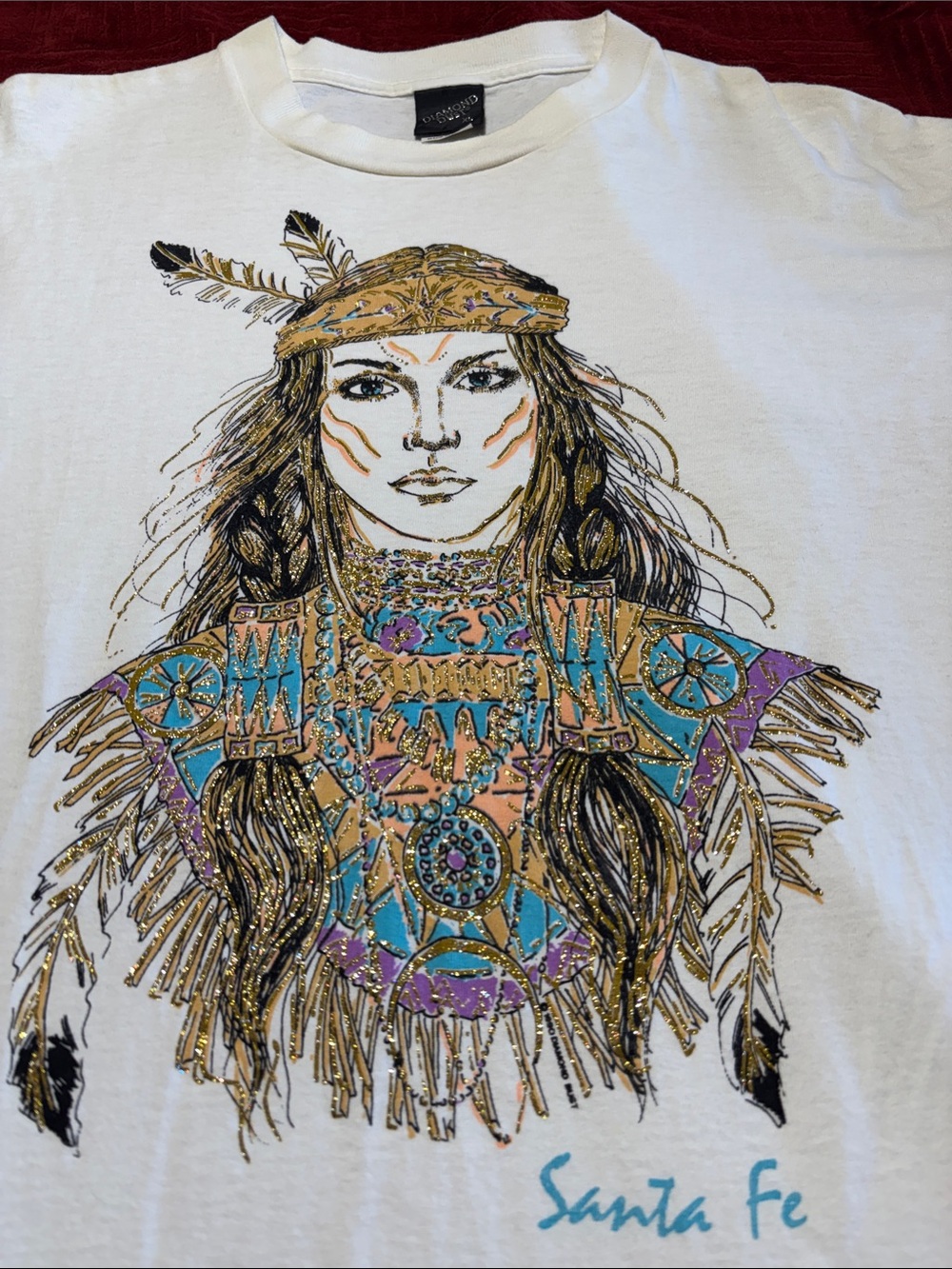 VTG-Rare Diamond Dust Santa Fe Metallic Tribal Print , XL , $44